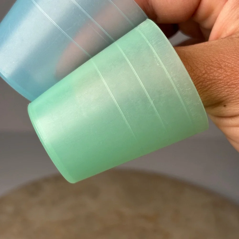 Tupperware Vintage Juice Tumblers 2oz‎ Blue Green Set of 2 Pastel Small